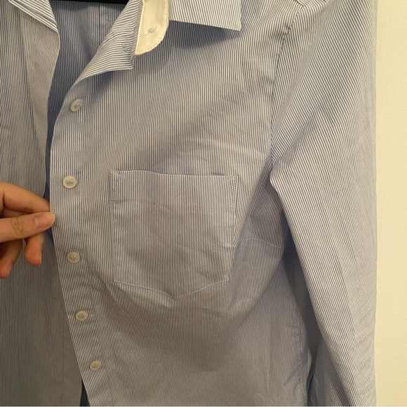 𝅺h&m Women Striped Dress Button Down Up Shirt in Blue and White • sz US 6 🤍💙 - Picture 3 of 5